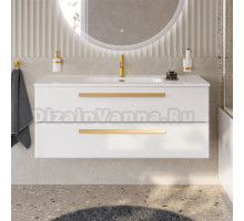 Тумба с раковиной Cezares Eco Cer-N 120 bianco opaco, раковина Duet 120, ручки сатиновое золото