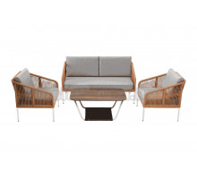 Комплект садовой мебели 4 в 1 4SiS Канны со столом Глория, дуб, каркас светло-серый, роуп оранжевый меланж