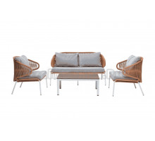 Комплект садовой мебели 4 в 1 4SiS Милан на 4 персоны, со столом Канны, дуб, каркас светло-серый, роуп оранжевый меланж