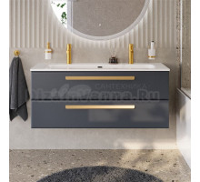 Тумба с раковиной Cezares Eco Cer-N 120 grafito, раковина Eco 120-1-2, ручки сатиновое золото