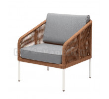 Садовое кресло 4SiS Канны плетеное из роупа, каркас светло-серый муар, роуп оранжевый меланж, ткань светло-серая