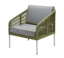 Садовое кресло 4SiS Канны плетеное из роупа, каркас светло-серый муар, роуп салатовый меланж, ткань светло-серая