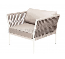 Садовое кресло 4SiS Касабланка плетеное из роупа, каркас светло-серый муар, роуп серо-коричневый, ткань бежевая