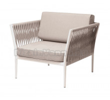 Садовое кресло 4SiS Касабланка плетеное из роупа, каркас белый муар, роуп бежевый, ткань бежевая