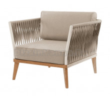 Садовое кресло 4SiS Касабланка плетеное из роупа, основание дуб, каркас светло-серый муар, роуп серо-коричневый, ткань бежевая