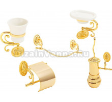 Набор Мыльница Migliore Edera 16944 золото + Стакан 16953 золото + Полотенцедержатель 16947 золото + Ершик 16939 золото, подвесной + Держатель 16934 золото