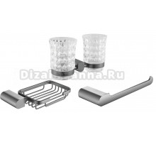 Набор Стакан Rose RG17T RG1722T двойной, пепельный + Мыльница RG1704T пепельный + Полотенцедержатель RG1706T пепельный