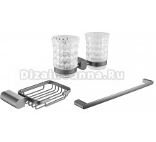 Набор Стакан Rose RG17T RG1722T двойной, пепельный + Мыльница RG1704T пепельный + Полотенцедержатель RG1717T пепельный