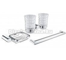 Набор Стакан Rose RG17 RG1722 двойной, хром + Мыльница RG1704 хром + Полотенцедержатель RG1727 хром