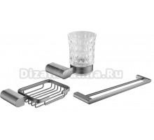 Набор Стакан Rose RG17T RG1722T двойной, пепельный + Мыльница RG1704T пепельный + Полотенцедержатель RG1727T пепельный