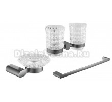 Набор Стакан Rose RG17T RG1722T двойной, пепельный + Мыльница RG1703T пепельный + Полотенцедержатель RG1717T пепельный
