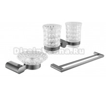 Набор Стакан Rose RG17T RG1722T двойной, пепельный + Мыльница RG1703T пепельный + Полотенцедержатель RG1727T пепельный