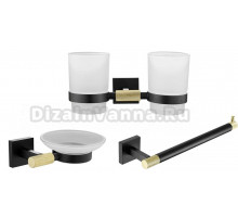 Набор Стакан Rose RG30H RG3022H двойной, золото, черный + Мыльница RG3003H золото, черный + Полотенцедержатель RG3006H черный