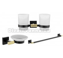 Набор Стакан Rose RG30H RG3022H двойной, золото, черный + Мыльница RG3003H золото, черный + Полотенцедержатель RG3017H черный