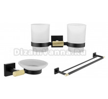 Набор Стакан Rose RG30H RG3022H двойной, золото, черный + Мыльница RG3003H золото, черный + Полотенцедержатель RG3027H черный