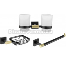 Набор Стакан Rose RG30H RG3022H двойной, золото, черный + Мыльница RG3004H золото, черный + Полотенцедержатель RG3006H черный