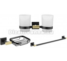 Набор Стакан Rose RG30H RG3022H двойной, золото, черный + Мыльница RG3004H золото, черный + Полотенцедержатель RG3017H черный