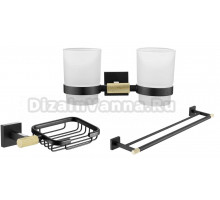 Набор Стакан Rose RG30H RG3022H двойной, золото, черный + Мыльница RG3004H золото, черный + Полотенцедержатель RG3027H черный