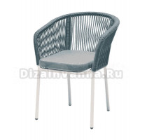Садовый стул 4SiS Марсель плетеный из роупа, каркас светло-серый муар, роуп бирюзовый, ткань светло-серая