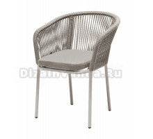 Садовый стул 4SiS Марсель плетеный из роупа, каркас светло-серый муар, роуп серый меланж, ткань светло-серая