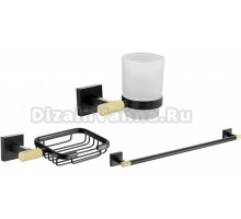 Набор Стакан Rose RG30H RG3012H золото, черный + Мыльница RG3004H золото, черный + Полотенцедержатель RG3017H черный