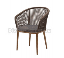 Садовый стул 4SiS Марсель плетеный из роупа, основание дуб, роуп коричневый, ткань темно-серая