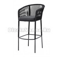 Садовый стул 4SiS Марсель барный плетеный из роупа,стальной каркас, роуп темно-серый, ткань темно-серая