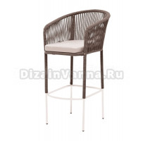 Садовый стул 4SiS Марсель барный плетеный из роупа, каркас из стали белый муар, роуп бежевый, ткань бежевая
