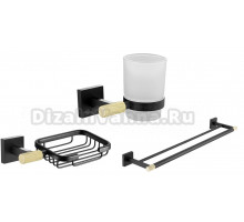 Набор Стакан Rose RG30H RG3012H золото, черный + Мыльница RG3004H золото, черный + Полотенцедержатель RG3027H черный