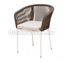 Садовый стул 4SiS Марсель плетеный из роупа, каркас белый муар, роуп коричневый, ткань бежевая
