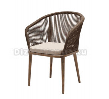 Садовый стул 4SiS Марсель плетеный из роупа, основание дуб, роуп коричневый, ткань бежевая