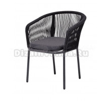 Садовый стул 4SiS Марсель плетеный из роупа, каркас темно-серый муар, роуп темно-серый, ткань темно-серая