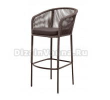 Садовый стул 4SiS Марсель барный плетеный из роупа, каркас из стали коричневый муар, роуп коричневый, ткань темно-серая