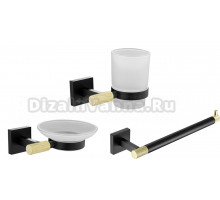 Набор Стакан Rose RG30H RG3012H золото, черный + Мыльница RG3003H золото, черный + Полотенцедержатель RG3006H черный