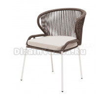 Садовый стул 4SiS Милан плетеный из роупа, каркас белый муар, роуп коричневый, ткань бежевая
