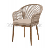 Садовый стул 4SiS Лион плетеный из роупа, основание дуб, роуп бежевый, ткань бежевая