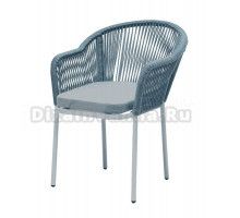 Садовый стул 4SiS Лион плетеный из роупа, каркас из стали светло-серый муар, роуп бирюзовый, ткань светло-серая