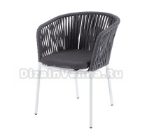 Садовый стул 4SiS Бордо плетеный из роупа, каркас белый шагрень, роуп серый, ткань темно-серая
