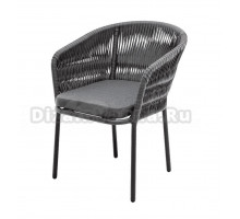 Садовый стул 4SiS Бордо плетеный из роупа ("колос"), каркас серый муар, роуп серый, ткань темно-серая