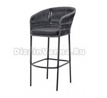 Садовый стул 4SiS Бордо барный плетеный из роупа (колос), стальной каркас, роуп серый, ткань темно-серая