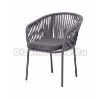 Садовый стул 4SiS Бордо плетеный из роупа, каркас темно-серый муар, роуп серый, ткань темно-серая