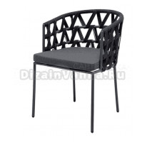 Садовый стул 4SiS Диего плетеный из роупа, стальной каркас, роуп темно-серый, ткань темно-серая