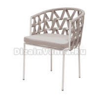Садовый стул 4SiS Диего плетеный из роупа, каркас из стали белый муар, роуп бежевый, ткань бежевая