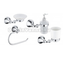 Набор Стакан Rose RG12 RG1212 хром + Мыльница RG1203 хром + Дозатор RG1244 хром + Полотенцедержатель RG1206 хром