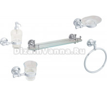 Набор Мыльница Migliore Fortuna подвесная, стекло, хром + Дозатор подвесной, стекло, хром + Полка 27667 хром, 50 см + Полотенцедержатель 27686 хром + Стакан подвесной, стекло, хром