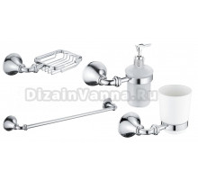 Набор Стакан Rose RG12 RG1212 хром + Мыльница RG1204 хром + Дозатор RG1244 хром + Полотенцедержатель RG1217 хром