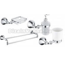 Набор Стакан Rose RG12 RG1212 хром + Мыльница RG1204 хром + Дозатор RG1244 хром + Полотенцедержатель RG1227 хром