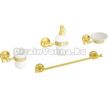 Набор Полотенцедержатель Migliore Fortuna 27660 золото + Мыльница подвесная, керамика, золото + Стакан подвесной, керамика, золото + Дозатор подвесной, керамика, золото
