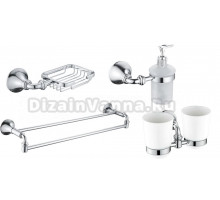 Набор Стакан Rose RG12 RG1222 двойной, хром + Мыльница RG1204 хром + Дозатор RG1244 хром + Полотенцедержатель RG1227 хром