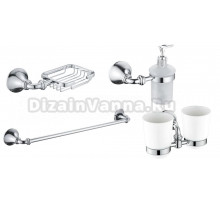 Набор Стакан Rose RG12 RG1222 двойной, хром + Мыльница RG1204 хром + Дозатор RG1244 хром + Полотенцедержатель RG1217 хром